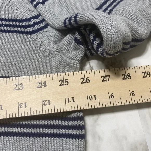 CHAPS Sweater Mens Size 2XL Gray Navy Striped Embroidered Logo NWT - Picture 8 of 9